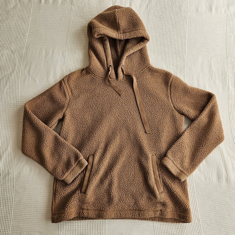 Abercrombie & Fitch Soft A&F Sherpa Hoodie Brown Teddy Fleece Pullover Women M